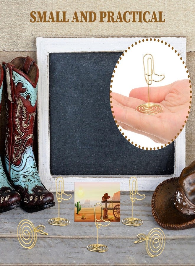 SiliFine 24 Pcs Gold Cowboy Boots Photo Holders Table Number Photo Clips Holder 1.96 x 1.45'' Cowboy Boots Decoration Name Place Card Stand for Centerpieces Wedding Reception, Party, Birthday - Image 3