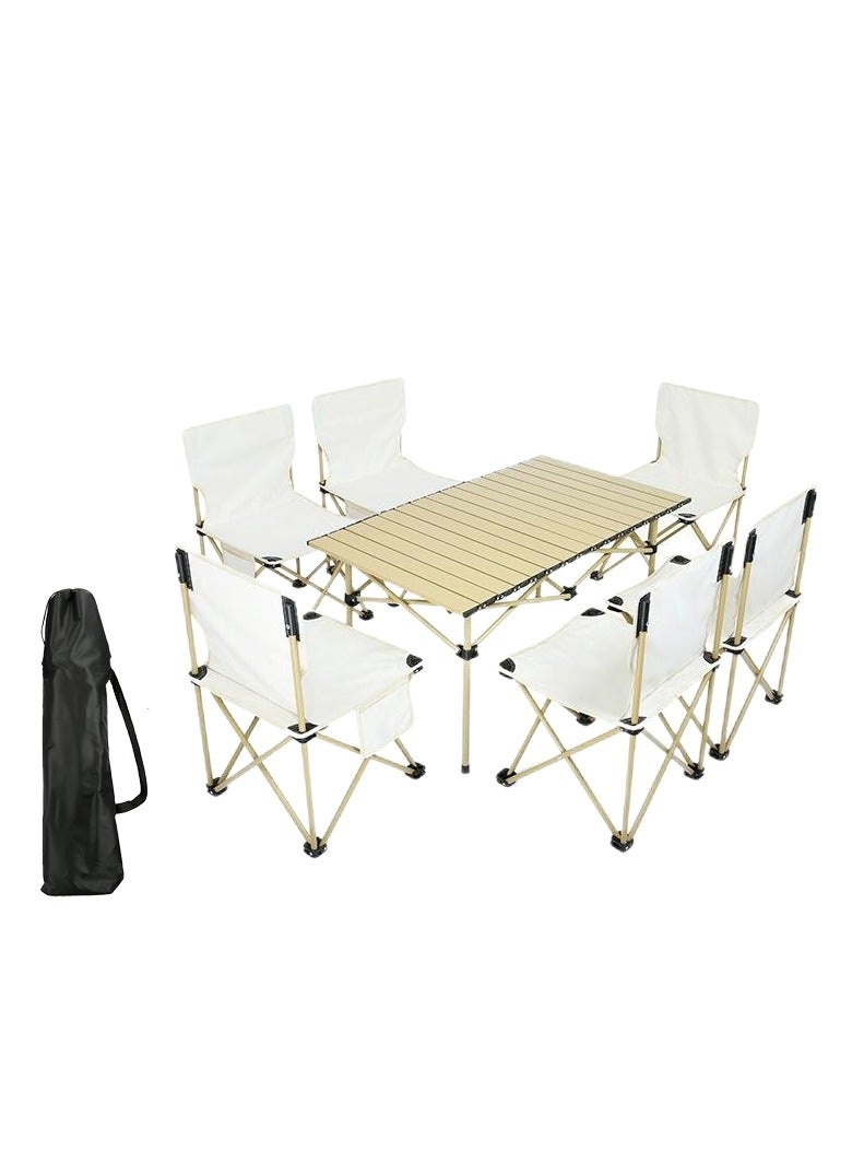 CIMIA 7PCS Portable Camping Chair and Table Set, Folding Camping Table Chair Set, Lightweight Backpacking Camping Chairs and Table Combo for Patio, Backyard, Garden, Poolside, Beach, Lawn, Porch - Image 1