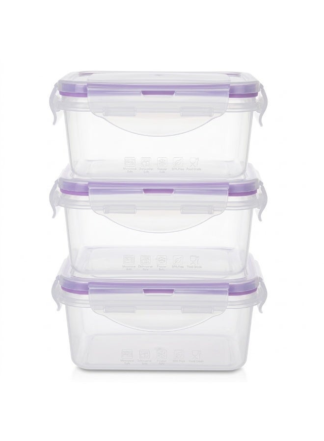 favilla Plastic refrigerator container set for food storage, airtight lid, 3 pieces, container capacity 530ml, microwave and deep freezer safe - Code (1311) - Image 2