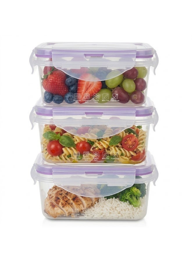 favilla Plastic refrigerator container set for food storage, airtight lid, 3 pieces, container capacity 530ml, microwave and deep freezer safe - Code (1311) - Image 1