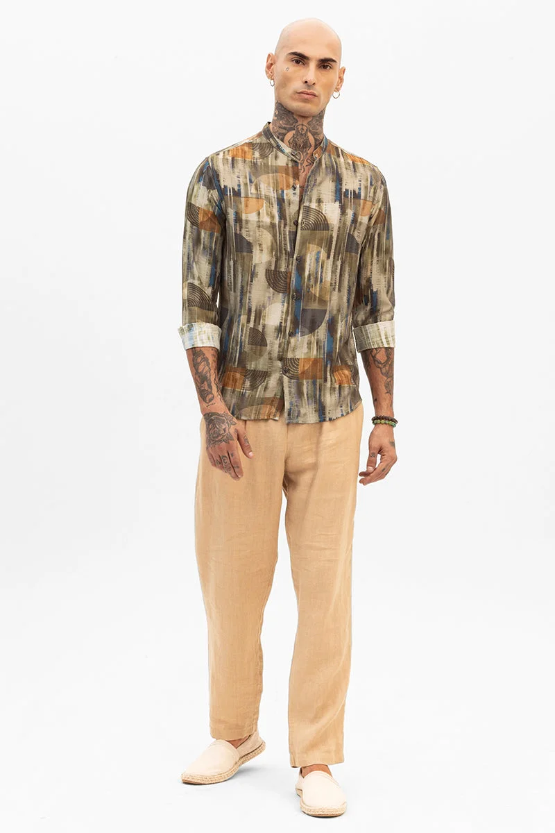 SNITCH Olive Slim Fit Abstract Shirt