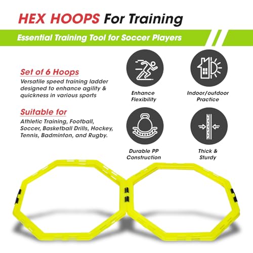 Synco Agility Training Ring Ladder | Sports Soccer Football Speed Training Ladder | Fitness Equipment, Hex Hoops (Yellow, Set of 6 Rings) - Image 3