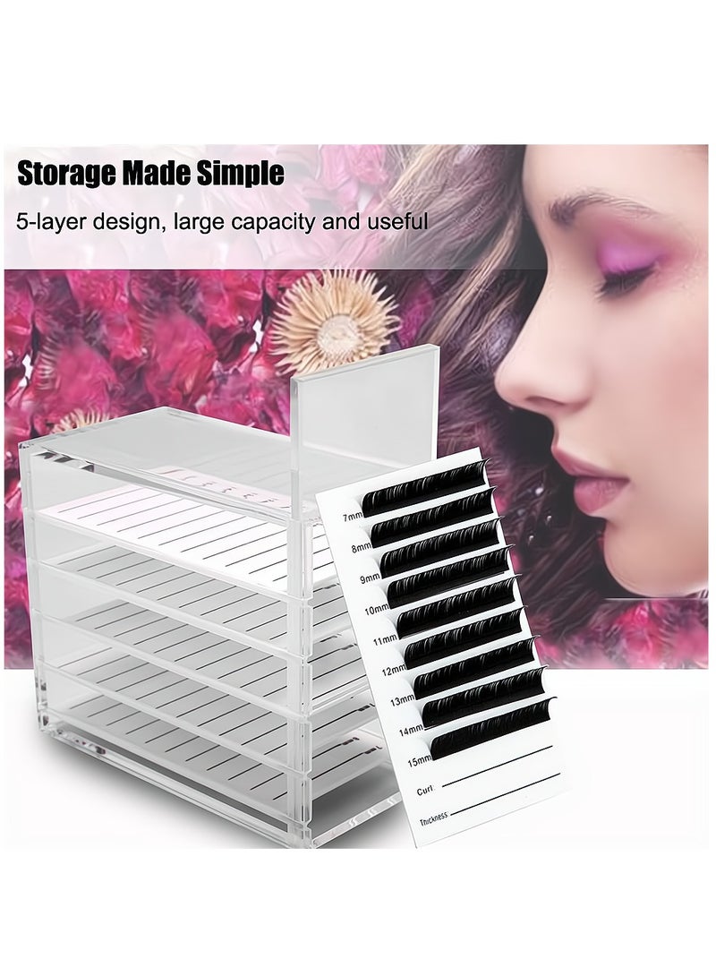 KASTWAVE 5 Layers Acrylic Clear False Eyelash Organizer Case Cosmetic Makeup Storage Box for Grafting Lash Extension Clear Eyelashes Glue Pallet Holders Grafting Eyelash Extension Tool - Image 2