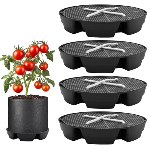 P Polerden 4-Pack Self Watering Fabric Pot Base, Auto Pots Fit for 5 Gallon Grow Bags, Auto-Irrigation Water Delivery System , Auto Watering Plant Saucer for Fabric Planters 3 Year Warranty (Capacity Upgrade) - Image 1