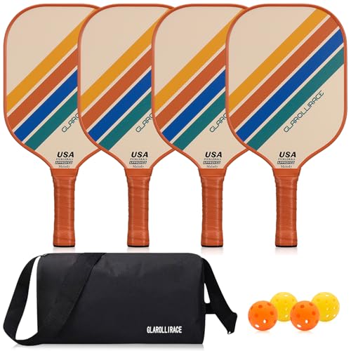 Glarollirace Pickleball Paddles Set of 4 Pickle Ball Rackets,USAPA Approved Pickleball Set of 4 Paddles,Fiberglass Surface & 13MM PP Honeycomb Core,Breathable Handle,4 Indoor & Outdoor Balls,1 Pickleball Bag - Image 1