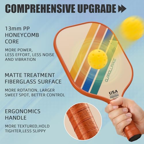 Glarollirace Pickleball Paddles Set of 4 Pickle Ball Rackets,USAPA Approved Pickleball Set of 4 Paddles,Fiberglass Surface & 13MM PP Honeycomb Core,Breathable Handle,4 Indoor & Outdoor Balls,1 Pickleball Bag - Image 3