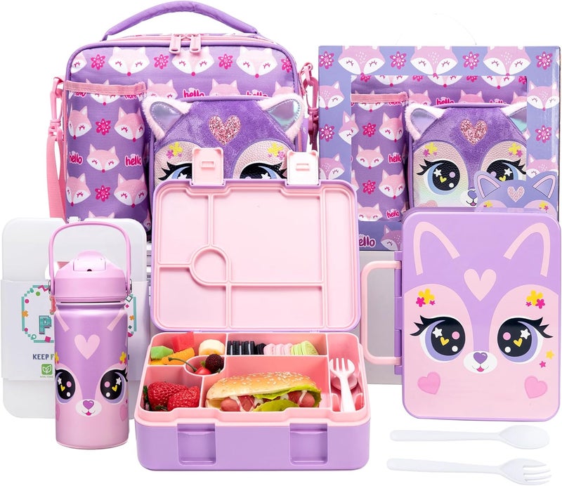 Oruiji Bento Box for Kids with Ice Pack Lunch Box Girls with Lunch Bag,Stainless Steel Water Bottle Set Utensils Set Food Container for School Girls Kids - Image 1