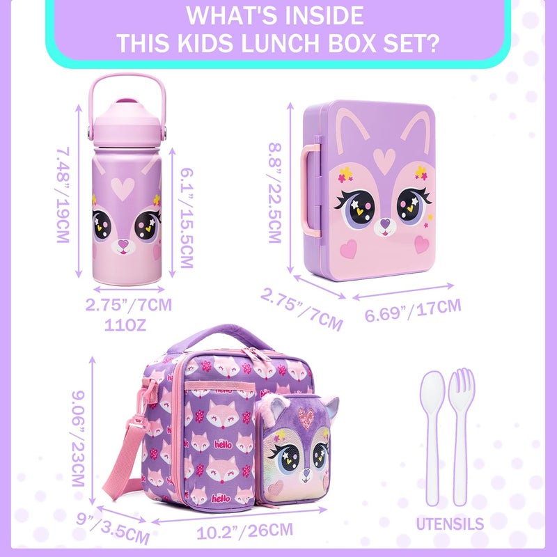 Oruiji Bento Box for Kids with Ice Pack Lunch Box Girls with Lunch Bag,Stainless Steel Water Bottle Set Utensils Set Food Container for School Girls Kids - Image 2