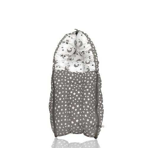 Infans Mini Star Moon Mini 3 in 1 Baby's Cotton Bed Cum Carry Bed Printed Baby Sleeping Bag-Baby Bed-Infant Portable for Unisex Easily Portable, Light Weight Carry for New Born 0-4 Months Old(Grey) - Image 1
