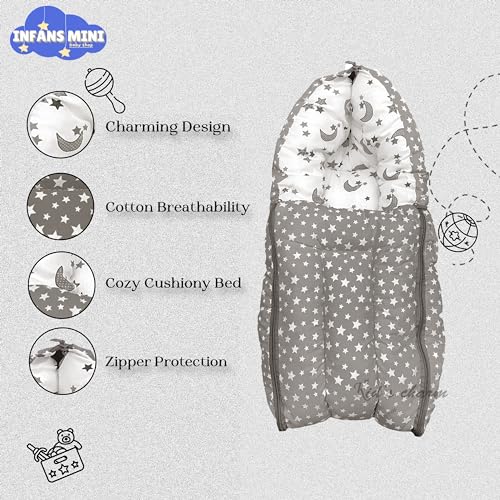 Infans Mini Star Moon Mini 3 in 1 Baby's Cotton Bed Cum Carry Bed Printed Baby Sleeping Bag-Baby Bed-Infant Portable for Unisex Easily Portable, Light Weight Carry for New Born 0-4 Months Old(Grey) - Image 4