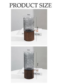 DUNISO 2 Pcs Glass Flower Vases, Wooden Base Flower Vase, Luxury Flower Centerpiece Vases, Modern Glass Flowers Vase, Cylinder Flower Centerpiece Vases (10*10*20cm/10*10*25cm)  - Image 3