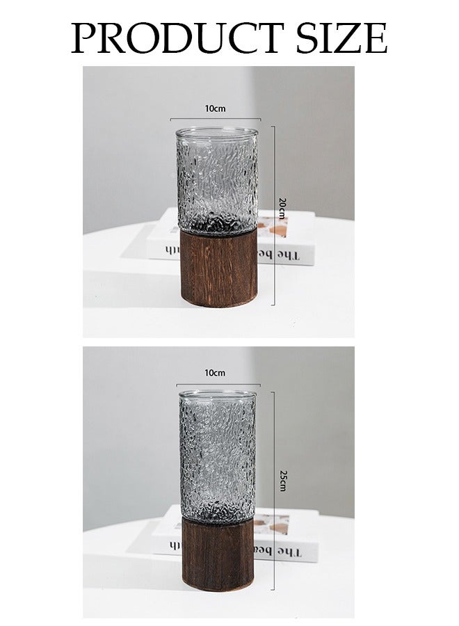DUNISO 2 Pcs Glass Flower Vases, Wooden Base Flower Vase, Luxury Flower Centerpiece Vases, Modern Glass Flowers Vase, Cylinder Flower Centerpiece Vases (10*10*20cm/10*10*25cm)  - Image 3