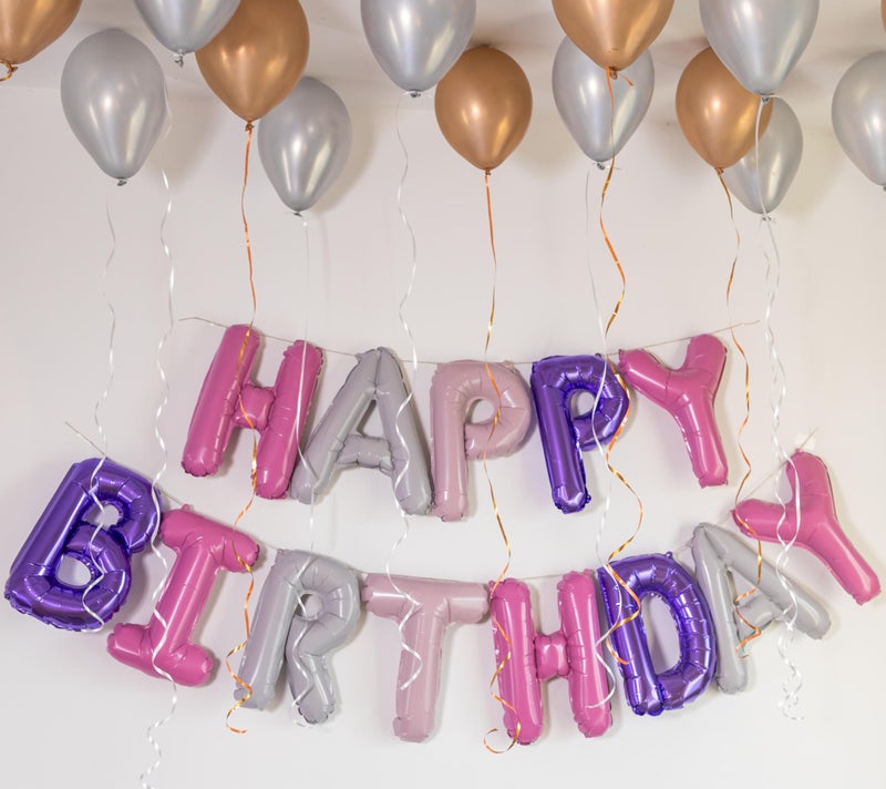 PatiCool Purple Pink Happy Birthday Balloon Banner, 16 Inch Foil Mylar Happy Birthday Balloons Letters, Reusable Happy Birthday Sign, Pink and Purple Birthday Decorations for Women and Girls - Image 5
