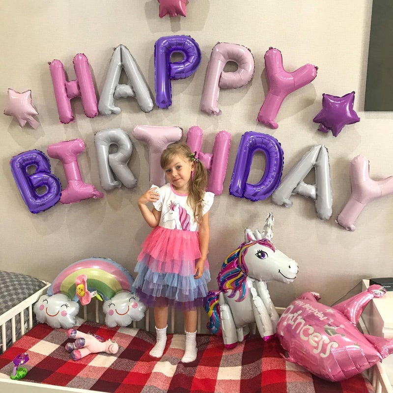PatiCool Purple Pink Happy Birthday Balloon Banner, 16 Inch Foil Mylar Happy Birthday Balloons Letters, Reusable Happy Birthday Sign, Pink and Purple Birthday Decorations for Women and Girls - Image 2