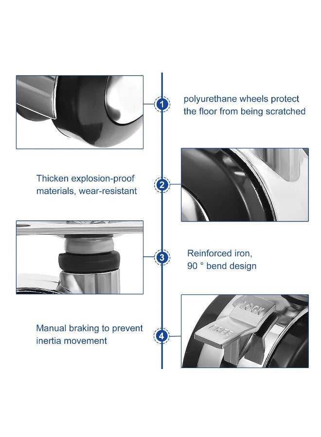 Office Chair Caster Wheels, Universal Fit 2 Inch Casters, Set of 4 Replacement Swivel Caster Wheels with Brake System, Noise Free, for Hardwood Floor and Carpets (2 Inch) - Image 2