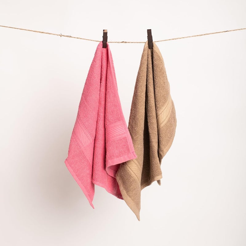 Furnofy 450 GSM Hand Towel Set of 2 Soft Absorbent Quick Dry Towel for Gym Home Kitchen Pool Travel 40x60 cm Pink Beige - Image 2