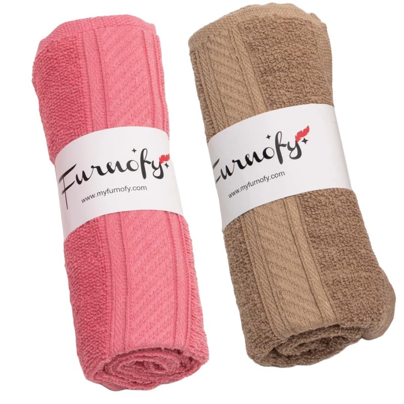Furnofy 450 GSM Hand Towel Set of 2 Soft Absorbent Quick Dry Towel for Gym Home Kitchen Pool Travel 40x60 cm Pink Beige - Image 1