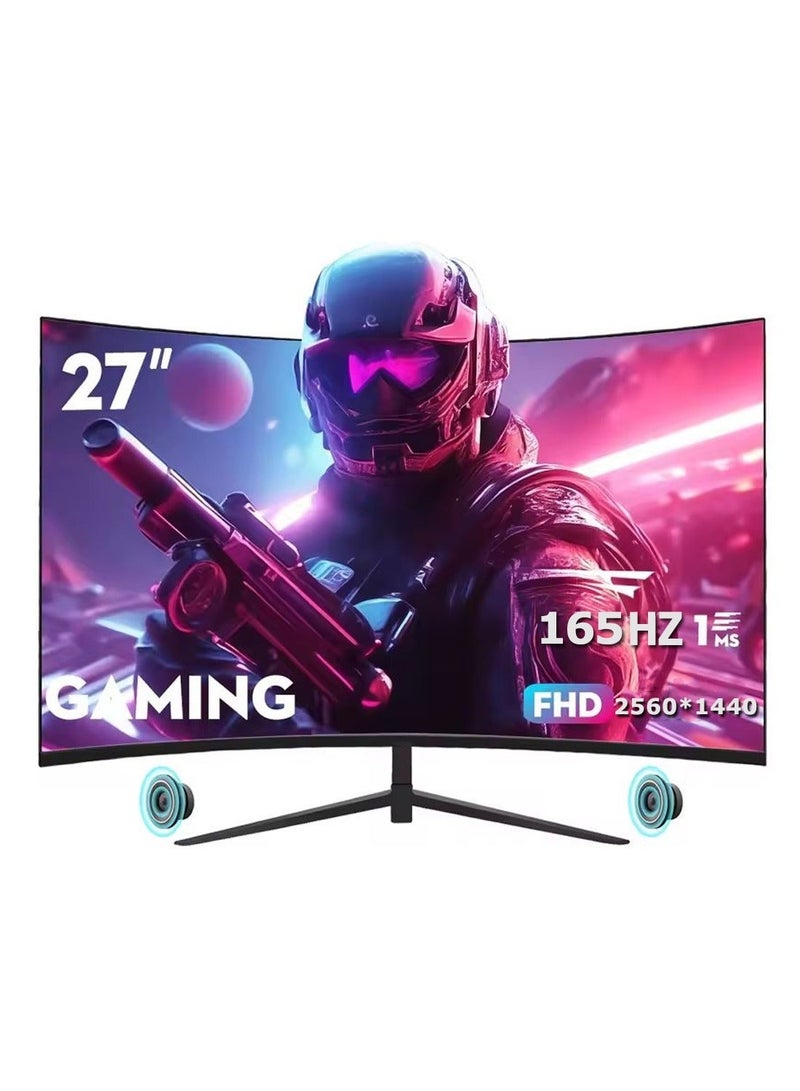 HILUKE 27 inch Curved Gaming Monitor, 2K QHD 2560x1440, 165Hz 1ms, Adaptive-Sync, Adjustable Tilt, Eye Care, DisplayPort, Compatible Wall Mountable Installs-Black - Image 2