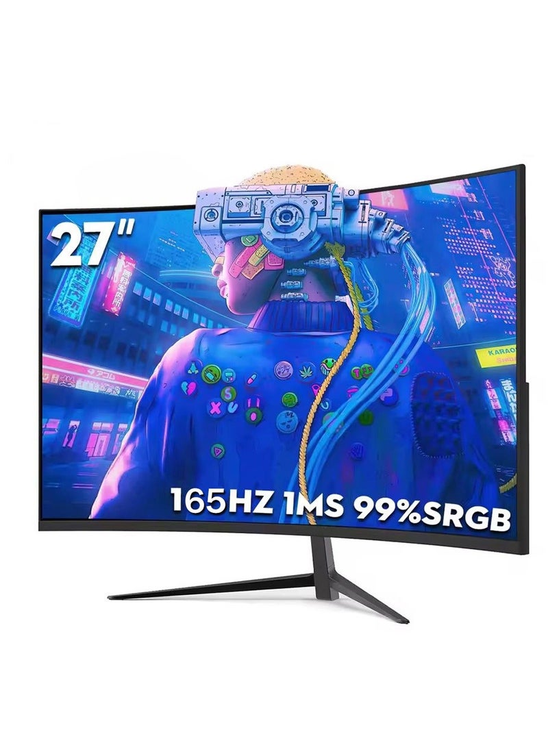 HILUKE 27 inch Curved Gaming Monitor, 2K QHD 2560x1440, 165Hz 1ms, Adaptive-Sync, Adjustable Tilt, Eye Care, DisplayPort, Compatible Wall Mountable Installs-Black - Image 3