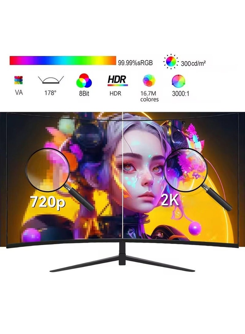 HILUKE 27 inch Curved Gaming Monitor, 2K QHD 2560x1440, 165Hz 1ms, Adaptive-Sync, Adjustable Tilt, Eye Care, DisplayPort, Compatible Wall Mountable Installs-Black - Image 1