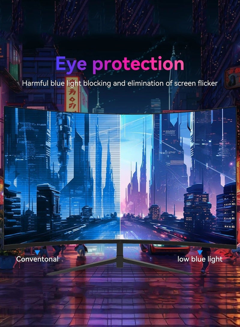 HILUKE 27 inch Curved Gaming Monitor, 2K QHD 2560x1440, 165Hz 1ms, Adaptive-Sync, Adjustable Tilt, Eye Care, DisplayPort, Compatible Wall Mountable Installs-Black - Image 4