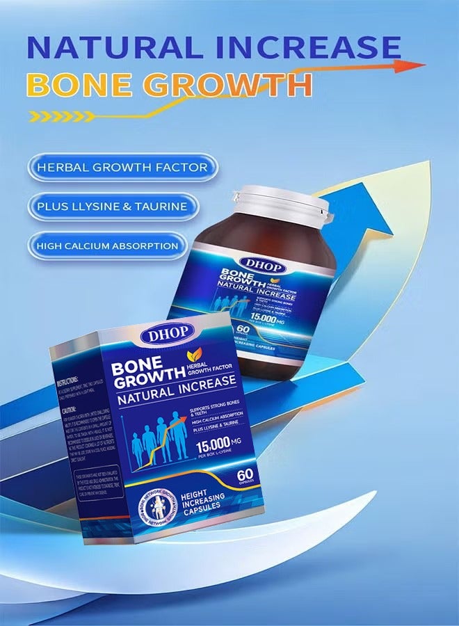 دهاب كبسولات زيادة نمو العظام الطبيعية DHOP لدعم العظام والأسنان القوية للأطفال 15,000MG لكل مربع L-Lysine 60 كبسولات - Image 3