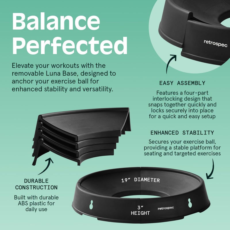 Retrospec Luna Exercise Ball - 55, 65, or 75cm Yoga Ball for Workouts, Stability, Pregnancy - Swish Balance Ball w/Pump & Base for Office & Home Gym - Image 4