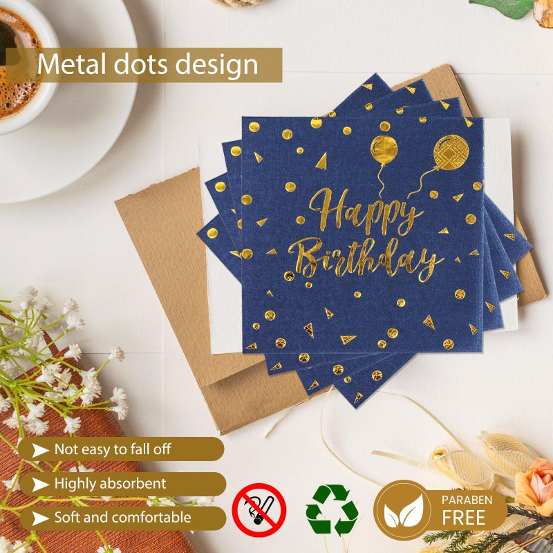 KFJBPB 48PCS Happy Birthday Plates and Napkins Party Supplies, Blue and Gold Disposable Paper Plates and Napkins with Forks Tableware Set for Birthday Party Decorations 16 Guests - Image 4