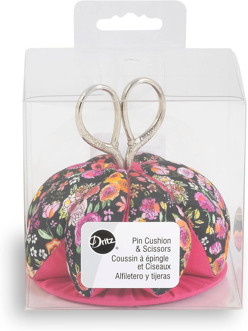 Dritz Scissors BlackPink Floral Pin Cushion