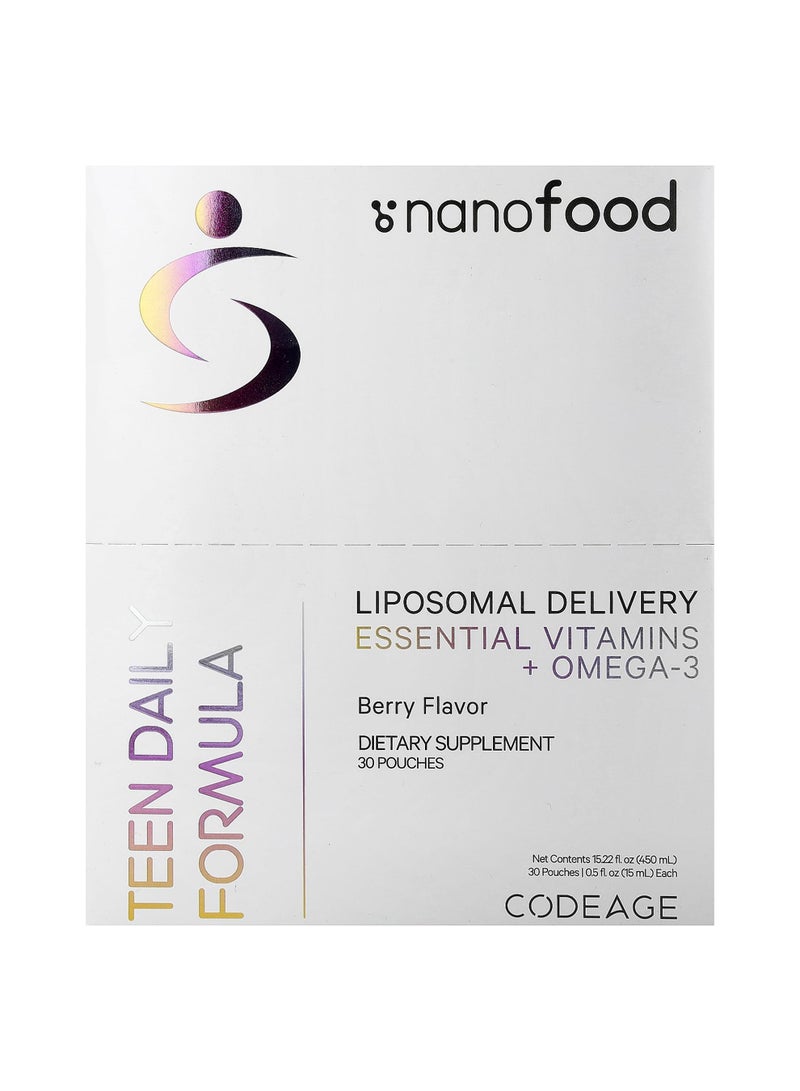 Codeage Nanofood, Teen Daily Formula, Berry, 30 Pouches, 0.5 fl oz (15 ml) Each