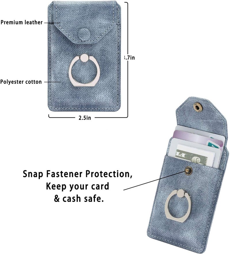 YUNCE RFID Ring Stand Stick on Wallet for Back of Phone for iPhone Android and All Smartphones Adhesive Credit Card Holder for Cell Phone-Denim Blue … - Image 4