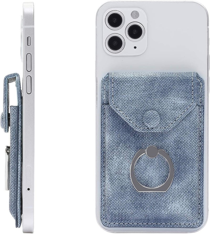 YUNCE RFID Ring Stand Stick on Wallet for Back of Phone for iPhone Android and All Smartphones Adhesive Credit Card Holder for Cell Phone-Denim Blue … - Image 1