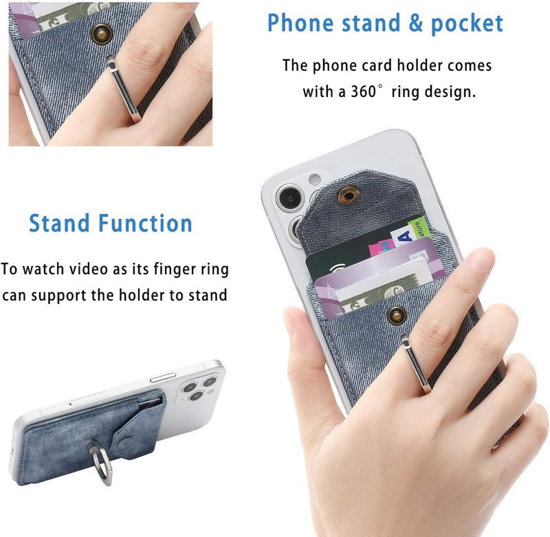 YUNCE RFID Ring Stand Stick on Wallet for Back of Phone for iPhone Android and All Smartphones Adhesive Credit Card Holder for Cell Phone-Denim Blue … - Image 5