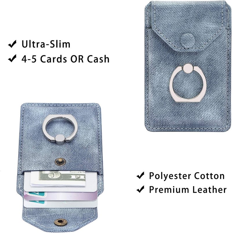 YUNCE RFID Ring Stand Stick on Wallet for Back of Phone for iPhone Android and All Smartphones Adhesive Credit Card Holder for Cell Phone-Denim Blue … - Image 2