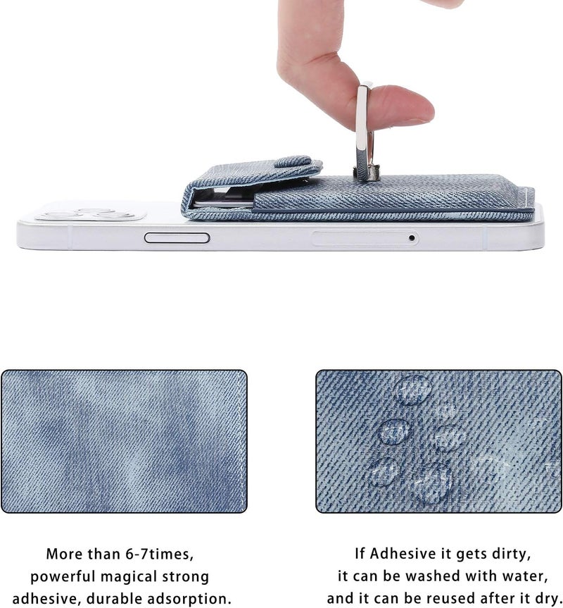 YUNCE RFID Ring Stand Stick on Wallet for Back of Phone for iPhone Android and All Smartphones Adhesive Credit Card Holder for Cell Phone-Denim Blue … - Image 3