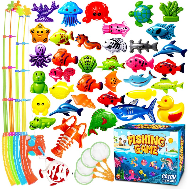 Goody King Magnetic Fishing Game Pool Party Pole Rod Net Bathtub Outdoor Indoor Carnival Party Water Table Fish 4 Players Gift Age 35 6 48 Large - Image 3