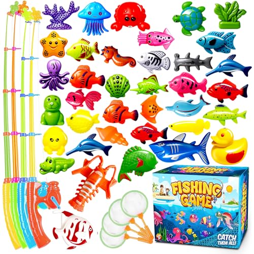 Goody King Magnetic Fishing Game Pool Party Pole Rod Net Bathtub Outdoor Indoor Carnival Party Water Table Fish 4 Players Gift Age 35 6 48 Large - Image 1