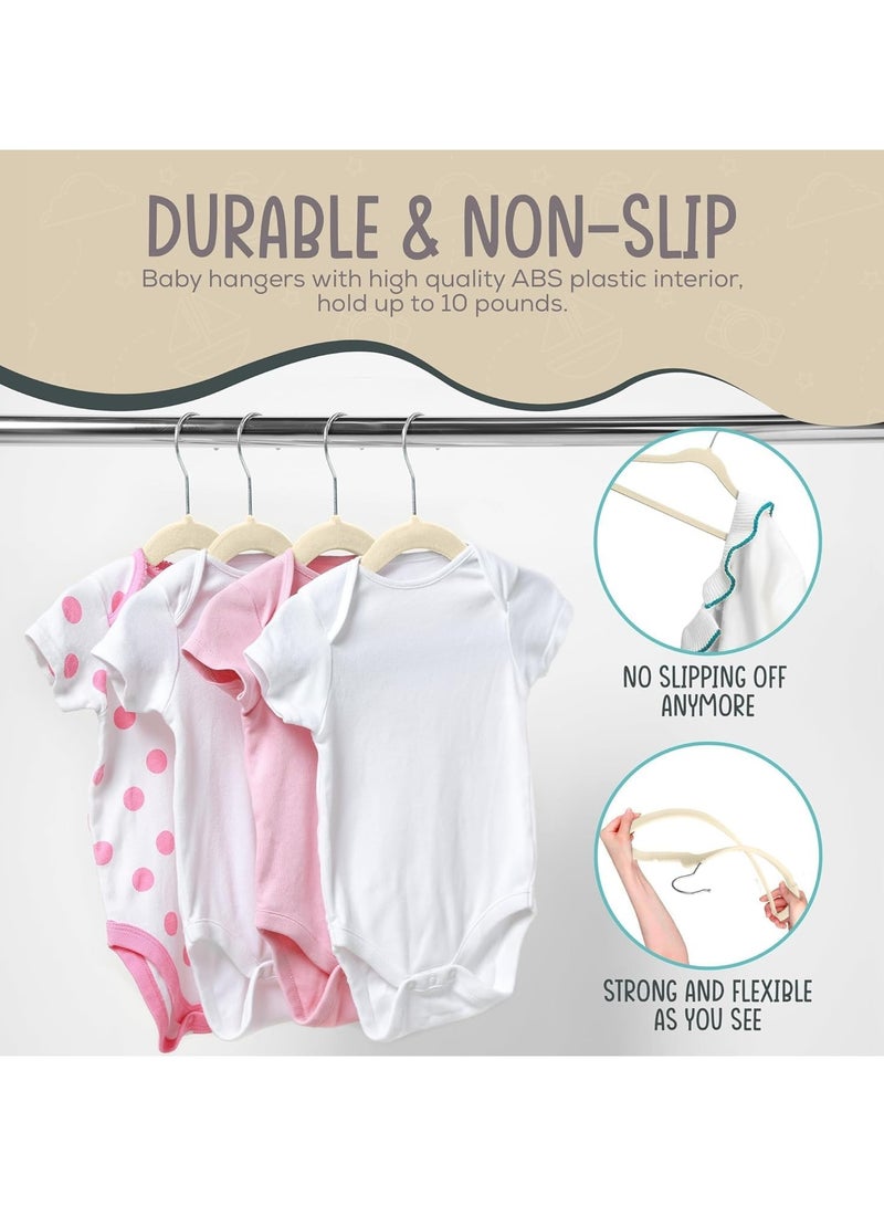رات سو مجموعة من 30 شماعة ملابس أطفال مخملية للأطفال الرضع والأطفال الصغار مع خطاف دوار 360 درجة، تصميم على شكل كتف مسنن لملابس الأطفال، شماعات ملابس متينة وقوية - Image 5