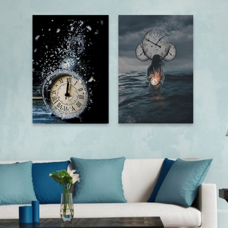 Marktna A double canvas painting with a modern design and clock pattern, measuring 100 x 70 cm. - Image 1