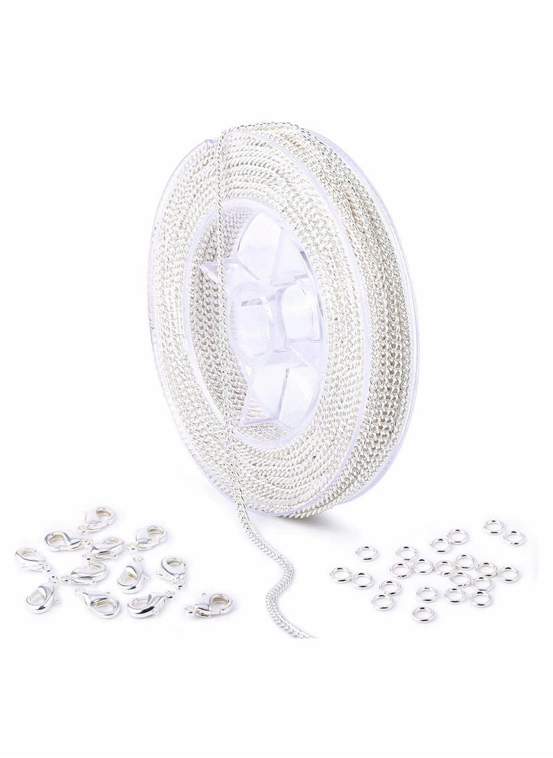 Excefore 33 Feet Jewellery Making Chains, Silver Plated Necklace Chain Bulk for DIY Craft Necklace Pendant with 4mm Jump Ring and Lobster Clasps  - Image 1