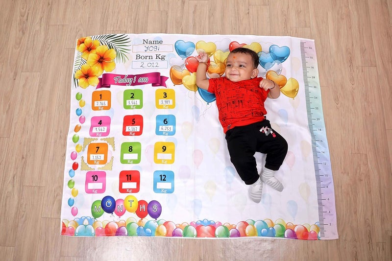 Keshav Creation Newborn Boys and Girls Balloon Printed Monthly Milestone Soft Blanket 46 x 36 Inches Multicolor