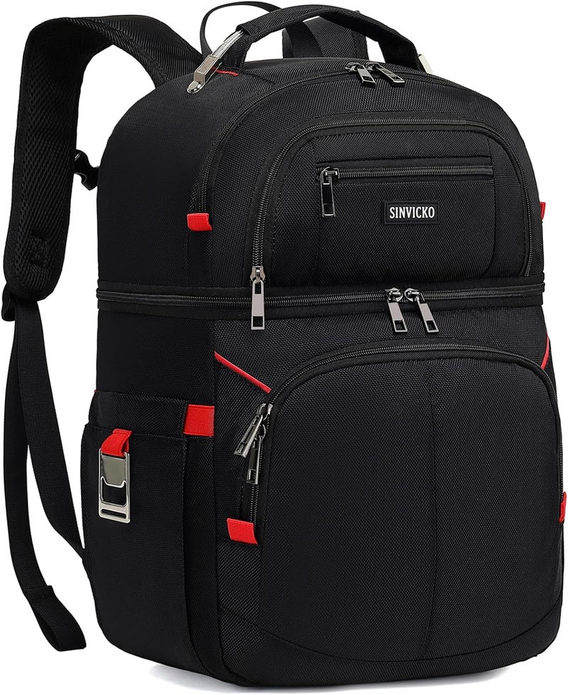 SINVICKO Insulated Cooler Backpack - Double Deck Leakproof Lunch Bag for Men and Women, Black & Red - Image 1