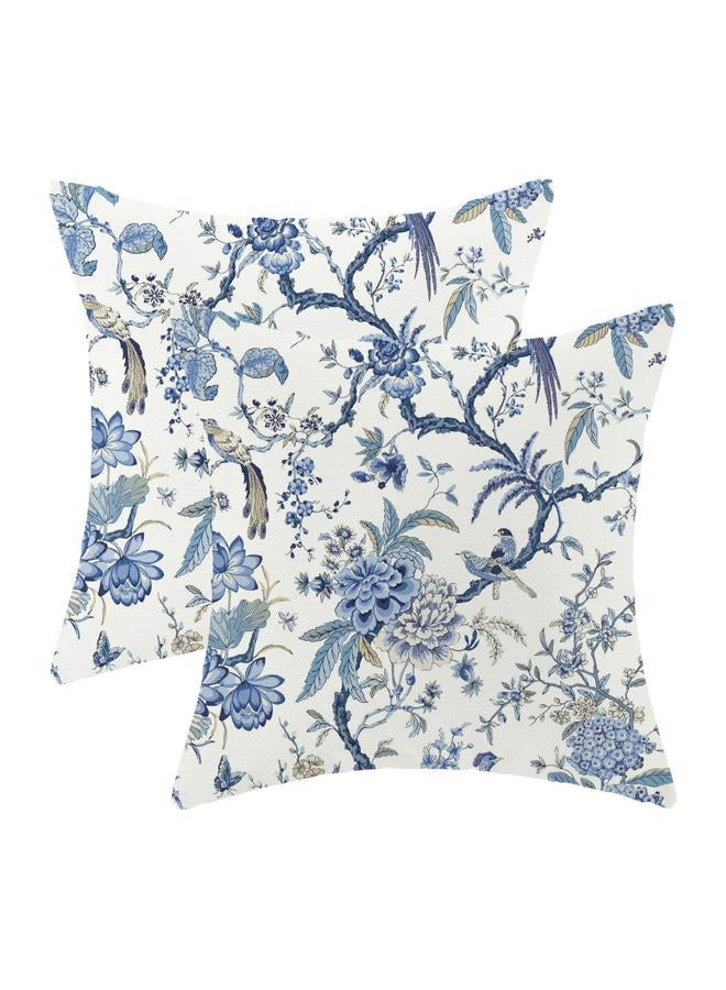 GIOPAMGO Chinoiserie Spring Pillow Covers 24x24 Set of 2, Vintage Bule Birds Flowers Farmhouse Decorations Throw Pillow Covers Blue and White Outdoor Decorative Linen Cushion Case for Couch Sofa Home - Image 1