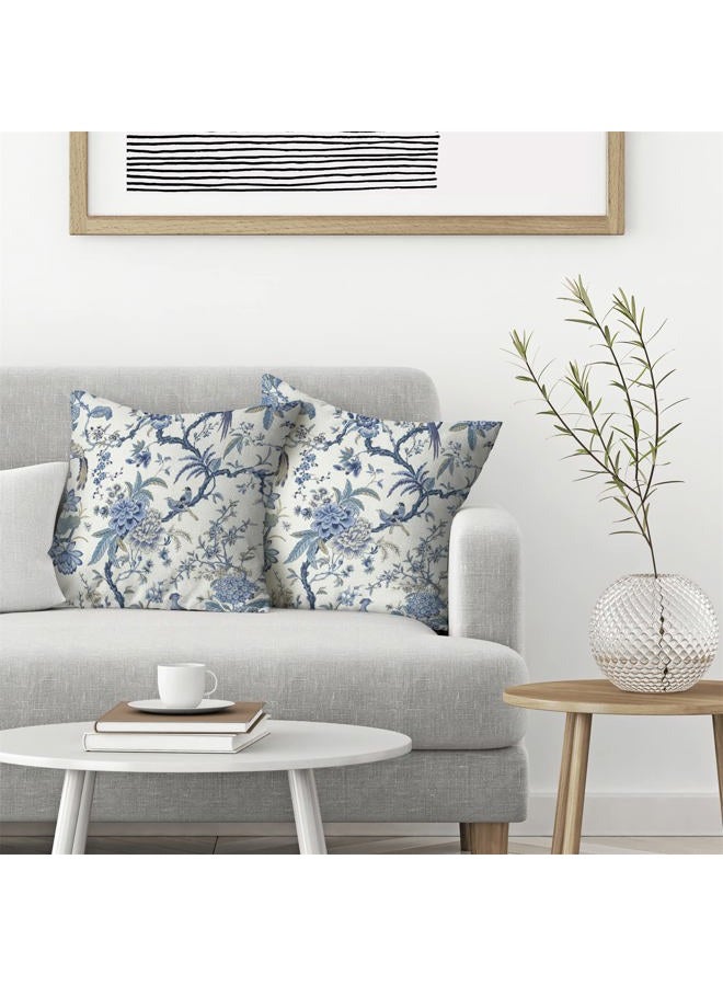 GIOPAMGO Chinoiserie Spring Pillow Covers 24x24 Set of 2, Vintage Bule Birds Flowers Farmhouse Decorations Throw Pillow Covers Blue and White Outdoor Decorative Linen Cushion Case for Couch Sofa Home - Image 2