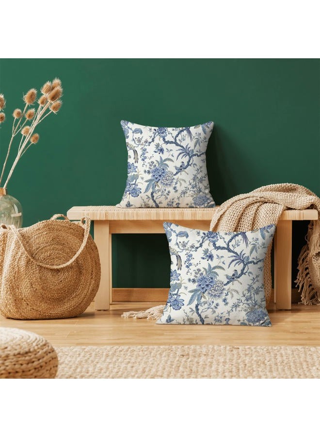 GIOPAMGO Chinoiserie Spring Pillow Covers 24x24 Set of 2, Vintage Bule Birds Flowers Farmhouse Decorations Throw Pillow Covers Blue and White Outdoor Decorative Linen Cushion Case for Couch Sofa Home - Image 3
