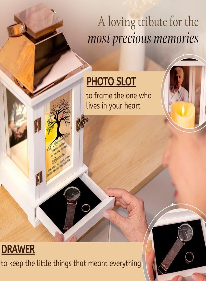 STILLWIND Memorial Lantern with Drawer for Keepsakes - Sympathy Gifts for Loss of Loved One - Memorial Gifts, Bereavement Gifts, Funeral Gifts, Grief Gifts for Women / Men (Candle, Remote, Batteries) - Image 3