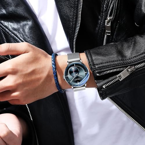 SOLLEN Men's Automatic Watch, Silver Mechanical Self-Winding Wrist Watch with Luminous, Date & Seconds Subdial, 30M Waterproof Stainless Steel Minimalist Dress Watch, Skeleton Back - 42mm - Image 2