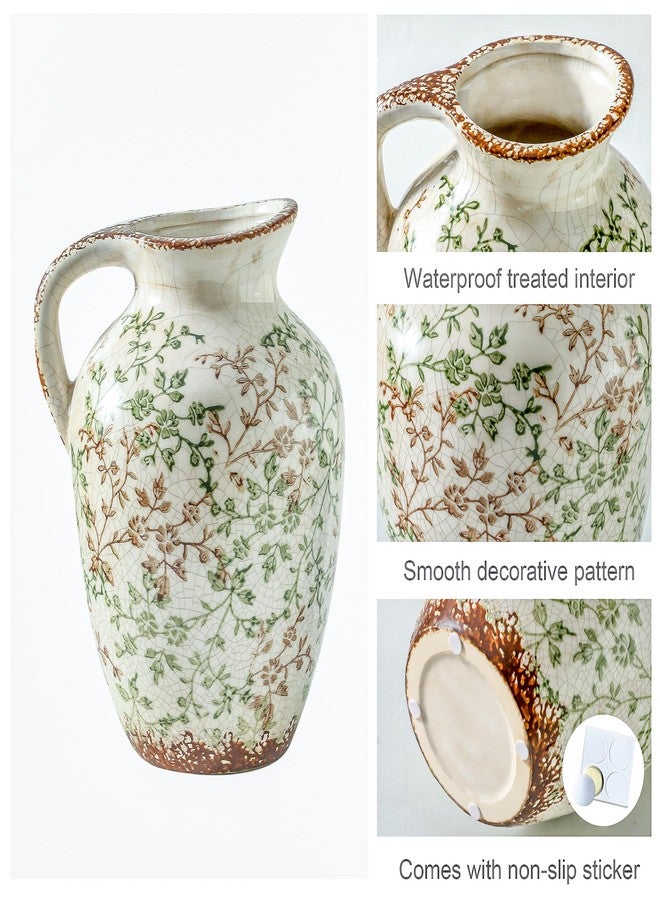 Enra Vintage vase,Ceramic Chinoiserie Floral Vase,Green and Beige Decorative Flower vase,Large Rustic Vases for Home Decors, Living Room, Bookshelf, Office，9.7 inch - Image 3