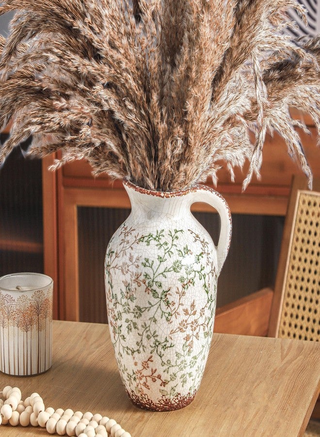 Enra Vintage vase,Ceramic Chinoiserie Floral Vase,Green and Beige Decorative Flower vase,Large Rustic Vases for Home Decors, Living Room, Bookshelf, Office，9.7 inch - Image 5
