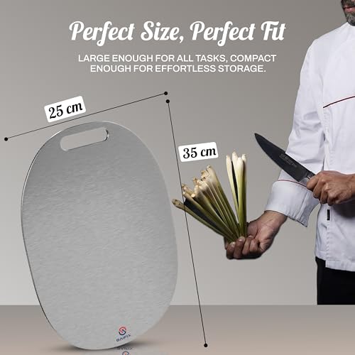 SAIFIX Stainless Steel Chopping Board for Kitchen Premium SS Cutting Board Suitable for Vegetables, Fruits, Bread, Meat and Kneading (35 * 25 Cm) - Image 2
